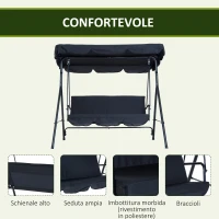 Outsunny Dondolo da Giardino 3 Posti con Tetto Parasole Regolabile e Struttura in Acciaio, 172x110x153cm, Nero(m-6)