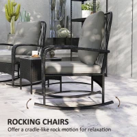 Outsunny Three-Piece Rocking Chair Rattan Bistro Set - Black(m-4)