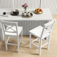 HOMCOM Lot de 2 chaises hautes, chaises de bar style campagne chic en bois hauteur 60 cm avec repose-pieds, blanc(m-7)