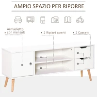 HOMCOM Mobile TV Moderno in Legno Bianco, Mobile Porta TV di Design per TV Max. 50" 120x28x44cm(m-4)