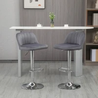 HOMCOM Lot de 2 tabourets de bar design contemporain avec repose-pieds hauteur réglable et pivotant - revêtement tissu effet velours - pied métal - gris(m-2)