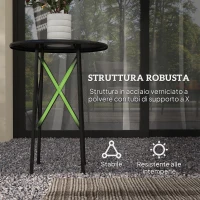 Outsunny Tavolino da Giardino con Intagli a Fiori e Foglie, Tavolo da Esterno e Interno, Ø40x50 cm, Nero(m-5)