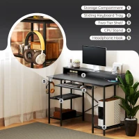 HOMCOM Computer Desk with LED Lights and Power Outlets, 120 x 55 cm Gaming Desk with Monitor Stand, Sliding Keyboard Tray and Storage Shelves for Home Office, Black(m-8)