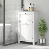 HOMCOM Meuble de salle de bain avec tiroir et étagères réglables, armoire de rangement sur pied, hauteur 102,5 cm, blanc(m-2)