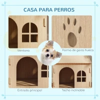 PawHut Caseta para Perros Interior con Ventana Diseño de Garra Hueca Casita para Perros y Gatos 49,5x41x51 cm Roble(m-4)
