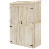 Outsunny Armoire de jardin armoire de rangement en bois 2 étagères 2 portes toit incliné 120 x 57 x 183 cm bois naturel(m-1)