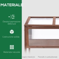 Outsunny Mini Serra da Giardino Rialzata in Legno e Policarbonato con Tetto Apribile, 90x50x93cm(m-4)