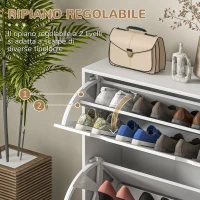 HOMCOM Mobile Scarpiera Salvaspazio in Legno per 16 Paia di Scarpe con 2 Ante a Ribalta, 81.5x25x83cm, Bianco(m-5)