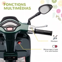 AIYAPLAY Scooter électrique enfant Vespa 6 V dim. 107L x 47l x 73H cm Musique MP3 Port USB Phare 2 roues d'entraînement - Vert(m-5)