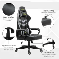 Vinsetto Gaming Chair, Computer Desk Chair with Lumbar Support, Faux Leather Racing Chair with Headrest and Swivel Wheels for Home Office, Black Grey(m-7)
