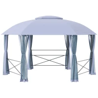 Outsunny 4 x 4.7(m) Patio Metal Gazebo Canopy, Hexagon Shape Garden Gazebo, Outdoor Sun Shade Shelter with 2 Tier Roof, Netting, Steel Frame, Grey(m-1)