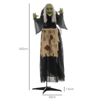 HOMCOM 5'2" Hunchback Witch Halloween Animatronic, with Glowing Eyes(m-3)