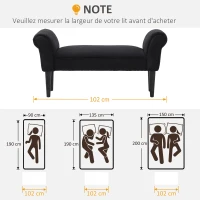 HOMCOM Banc Entrée Bout de Lit Rembourré pour Chambre à Coucher, Tissu à Voile, Noir, 102 x 36 x 51 cm(m-6)