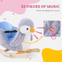 HOMCOM Children Kids Animal Rocking Horse Penguin Plush Musical Button 32 Songs Kid Rocker for 18+ Months(m-4)