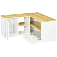 HOMCOM Meuble TV d'angle banc télévision jusqu'à 40 pouces avec rangements aspect bois clair et blanc(m-1)