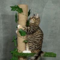 PawHut 242cm Adjustable Floor-To-Ceiling Cat Tree, with Artificial Decoration, Perches, Anti-Slip Kit - Green(m-8)
