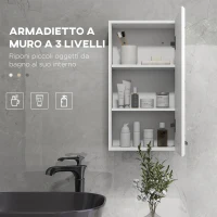 kleankin Mobiletto Bagno in MDF a Muro con 3 Ripiani e Ripiano Superiore Regolabile, 37x22.5x70 cm, Bianco(m-4)
