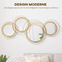 HOMCOM Ensemble de 4 miroirs ronds en métal dorés 107 x 56 cm(m-4)