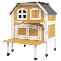 PawHut Outdoor Cat Shelter 2 Tiers Wooden Feral Cat House with Openable Asphalt Roof, Escape Doors, Terrace, for 1-2 Cats(m-11)