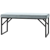 HOMCOM Banc bout de lit banquette banc en tissu velours cadre en acier 100 x 35 x 47 cm bleu clair(m-10)