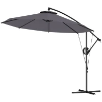 Outsunny 3(m) Garden Cantilever Parasol with Cover and Wind Protection Strap, Round Overhanging Umbrella with Crank Handle and Tilt, Banana Patio Umbrella for Outdoor Sun Shade, UPF50+, Grey(m-11)