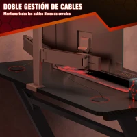 HOMCOM Mesa Gaming 120x65x74,5 cm Escritorio Ergonómico Gaming desk para Computadora PC con Portavasos Gancho para Auriculares y Pies Ajustables Efecto de Fibra de Carbono Negro(m-5)