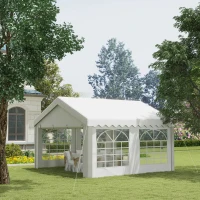 Outsunny 4m x 4m Marquee Party Tent, Heavy Duty Wedding Canopy with Sidewalls, Doors, Windows, Galvanised Garden Gazebo for Parties Events, White(m-10)
