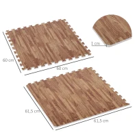 HOMCOM 24 Piezas Alfombra Puzzle de Juegos 60x60x1 cm 9m² Alfombrilla Puzzle Protectora de Goma Espuma EVA Suave para Suelo Hogar Gimnasio Marrón(m-3)