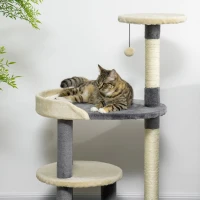 PawHut Albero Tiragraffi per Gatti a 3 Livelli con Pali in Sisal e Altezza 105cm, Grigio(m-7)