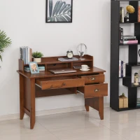HOMCOM Vintage-Look Work Table Desk w/ Drawers Compartments Shelf Table Top Metal Handles Computer PC Home Office Study Furniture Brown(m-10)