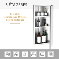 HOMCOM Armoire Miroir Salle de Bain Armoire de Toilette Murale Meuble d'angle 2 étagères dim. 30L x 18,4l x 60H cm Acier INOX.(m-4)