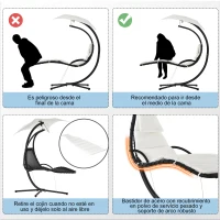 Outsunny Silla Colgante con Soporte con Toldo Estructura Metálica Antivuelco Carga 120 kg para Jardín Patio 190x110x190 cm Crema(m-7)