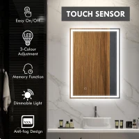 HOMCOM 70 x 50cm LED Bathroom Mirror with Lights, Dimmable Makeup Mirror, Vanity Mirror with 3 Colour, Smart Touch, Anti-Fog(m-4)