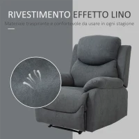 HOMCOM Poltrona Relax Manuale Ergonomica in Tessuto, Poltrona Reclinabile a 150° e Poggiapiedi per Casa e Ufficio, 93x88x102cm, Grigio Scuro(m-7)