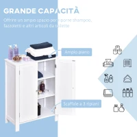 kleankin Mobiletto da Bagno Salvaspazio, Armadietto da Bagno Multiuso con Armadietto 2 Ripiani 2 Ante Maniglie in MDF 60 x 30 x 80cm Bianco(m-7)