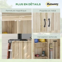 Outsunny Armoire de jardin armoire de rangement en bois 2 étagères 2 portes toit incliné 120 x 57 x 183 cm bois naturel(m-6)