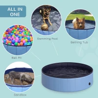 PawHut Dog Paddling Pool, Foldable Dog Pool, Leakproof & Hard Plastic, Portable Pet Bathtub with Non-Slip Base & Drainage Hole, for Indoors, Outdoors, Garden, Patio, 120 x 30 cm, Blue(m-4)