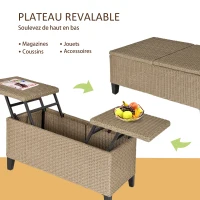 Outsunny Table basse de jardin style cosy chic - table basse relevable - métal époxy résine tressée imitation rotin beige(m-5)
