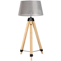 HOMCOM Lampadaire trépied hauteur réglable  65 x 65 x 99-143 cm lampe de sol 40 W bois style nordique gris(m-10)