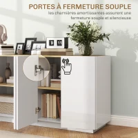 HOMCOM Buffet salle à manger buffet cuisine 4 portes à fermeture douce et étagères réglables 140l x 40P x 75H cm blanc laqué(m-5)