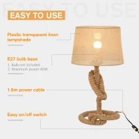 HOMCOM Nautical Style Table Lamp with Fabric Lampshade Metal Frame Power Switch, 48cm Home Desk Lamp Bedroom Living Room Study E27 Base, Beige(m-6)