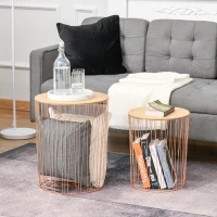 HOMCOM Coffee Tables Set of 2, Side Tables with Metal Frame, End Tables for Living Room, Bedroom - Rose Gold Color Base(m-2)
