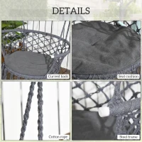 Outsunny Outdoor Hanging Rope Chair with Cotton Rope, Cotton-Polyester Blend Macrame Garden Hammock Chair with Seat Cushion, Support Backrest, for Patio, Garden, Porch, Dark Grey(m-6)