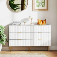 HOMCOM Commode 6 tiroirs commode chambre meuble de rangement moderne avec poignées et pieds dorés, 120 x 40 x 76,5 cm, blanc(m-7)