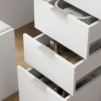 HOMCOM Set Tavolo da Trucco con Specchio e 5 Cassetti 97.2x44.5x136.5 cm e Sgabello Imbottito 40x24x46 cm, Bianco(m-8)