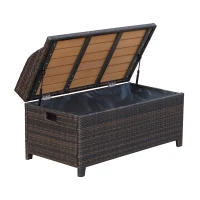 Outsunny 130 L Rattan Garden Storage Box, with Seat - Mixed Brown(m-8)