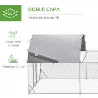 PawHut Gallinero Exterior de Acero Galvanizado 7,6x2,8x1,95 m con Cubierta de Tela para 20-24 Gallinas Conejos Aves Plata(m-6)