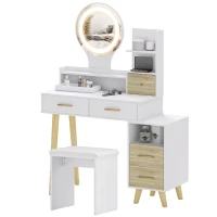 HOMCOM Coiffeuse avec miroir et tabouret table de maquillage luminosité réglable 5 tiroirs 4 compartiments1 étagère blanc(m-1)