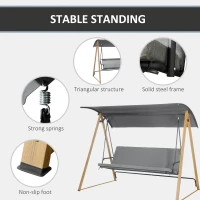 Outsunny 3 Seater Swing Chair, Garden Swing Bench with Adjustable Canopy, Cushioned Seat and Weather Resistant Steel Frame for Patio, Yard(m-7)