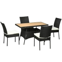 Outsunny Set da Giardino con Tavolo e 4 Sedie da Esterno in Acciaio e Rattan PE, Nero(m-10)
